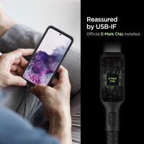 Spigen DuraSync USB-C To C 3.2 Gen 1 Cable Official E-Mark 100W And 5Gbps, 1m Cotton Braided Power And Data Transfer USB C Compatible With Macbook, iPad, Galaxy, Huawei, Pixel, And More, Black, C10C3