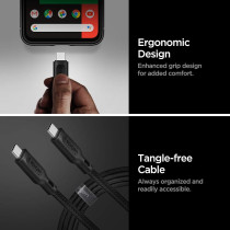 Spigen DuraSync USB-C To C 3.2 Gen 1 Cable Official E-Mark 100W And 5Gbps, 1m Cotton Braided Power And Data Transfer USB C Compatible With Macbook, iPad, Galaxy, Huawei, Pixel, And More, Black, C10C3