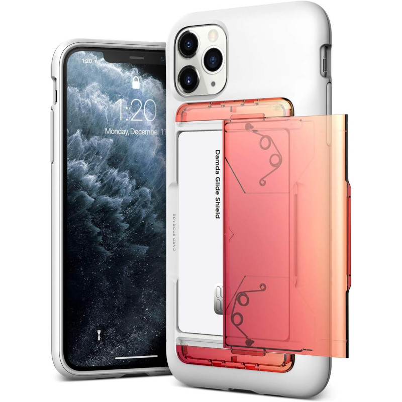 Vrs Design Damda Glide Shield Semi Automatic Card Wallet Designed For iPhone 11 Pro Max Case Cover, Yellow Peach, VRS-IPXIM-DGSW-YLPC