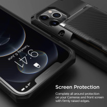 Vrs Design Damda Glide Pro Phone Case For iPhone 12 Pro Max, With 4 Cards Premium Sturdy Semi Auto Credit Card Holder Slot Wallet For iPhone 12 Pro Max 6.7 inch 2020, Groove Black, 910845