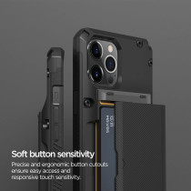 Vrs Design Damda Glide Pro Phone Case For iPhone 12 Pro Max, With 4 Cards Premium Sturdy Semi Auto Credit Card Holder Slot Wallet For iPhone 12 Pro Max 6.7 inch 2020, Groove Black, 910845
