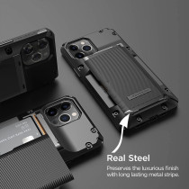 Vrs Design Damda Glide Pro Phone Case For iPhone 12 Pro Max, With 4 Cards Premium Sturdy Semi Auto Credit Card Holder Slot Wallet For iPhone 12 Pro Max 6.7 inch 2020, Groove Black, 910845