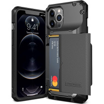 Vrs Design Damda Glide Pro Phone Case For iPhone 12 Pro Max, With 4 Cards Premium Sturdy Semi Auto Credit Card Holder Slot Wallet For iPhone 12 Pro Max 6.7 inch 2020, Groove Black, 910845