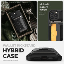 Vrs Design Damda Glide Hybrid Phone Case Designed For iPhone 15 Pro 2023, Functional Sturdy Wallet Card Holder Kickstand Case Compatible With iPhone 15 Pro, Khaki, 912860