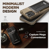 Vrs Design Damda Glide Hybrid Phone Case Designed For iPhone 15 Pro 2023, Functional Sturdy Wallet Card Holder Kickstand Case Compatible With iPhone 15 Pro, Khaki, 912860