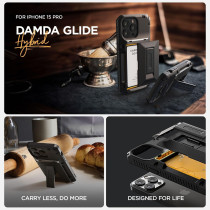 Vrs Design Damda Glide Hybrid Phone Case Designed For iPhone 15 Pro 2023, Functional Sturdy Wallet Card Holder Kickstand Case Compatible With iPhone 15 Pro, Khaki, 912860