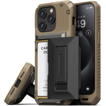 Vrs Design Damda Glide Hybrid Phone Case Designed For iPhone 15 Pro 2023, Functional Sturdy Wallet Card Holder Kickstand Case Compatible With iPhone 15 Pro, Khaki, 912860