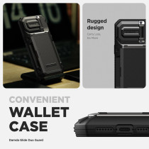 Vrs Design Damda Glide DuoGuard For iPhone 13 Pro Max Phone Case 2021, Premium Sturdy Fully Covered Camera Lens Protection Cover Card Holder Wallet Case, Groove Black, 915099