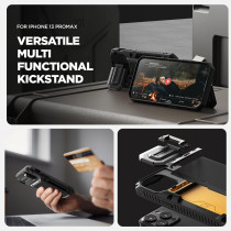 Vrs Design Damda Glide DuoGuard For iPhone 13 Pro Max Phone Case 2021, Premium Sturdy Fully Covered Camera Lens Protection Cover Card Holder Wallet Case, Groove Black, 915099