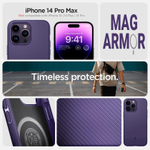 Spigen Mag Armor MagFit Compatible With MagSafe Designed For iPhone 14 Pro Max Case 2022, Deep Purple, ACS05584