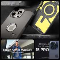 Spigen Magnetic Tough Armor MagFit Designed For iPhone 15 Pro Case, Military-Grade Protection Kickstand Compatible With MagSafe 2023, Gunmetal, ACS06732