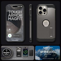 Spigen Magnetic Tough Armor MagFit Designed For iPhone 15 Pro Case, Military-Grade Protection Kickstand Compatible With MagSafe 2023, Gunmetal, ACS06732