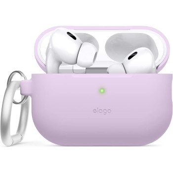 Elago Compatible With AirPods Pro 2 Case 2022, Silicone Case With Keychain Compatible With Apple AirPods Pro 2nd Generation Case, Front LED Visible, Supports Wireless Charging, Lavender, EAPP2SC-HANG-LV