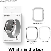 Elago Duo Case Compatible With Apple Watch 9/8/7/6/5/4/SE, Compatible With iWatch 41mm/40mm, Full Protection Hard PC Plus TPU Material, Full Access To Screen, Two PCs Included, Strap Not Included, Metallic Dark Grey/Clear, EAW41DUO-TRMDGY