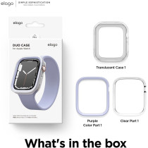 Elago Duo Case Compatible With Apple Watch 9/8/7/6/5/4/SE, Compatible With iWatch 41mm/40mm, Full Protection Hard PC Plus TPU Material, Full Access To Screen, Two PCs Included, Strap Not Included, Purple/Clear, EAW41DUO-TRPU