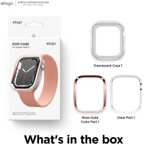 Elago Duo Case Compatible With Apple Watch 9/8/7/6/5/4/SE, Compatible With iWatch 41mm/40mm, Full Protection Hard PC Plus TPU Material, Full Access To Screen, Two PCs Included, Strap Not Included, Rose Gold Clear, EAW41DUO-TRRGD