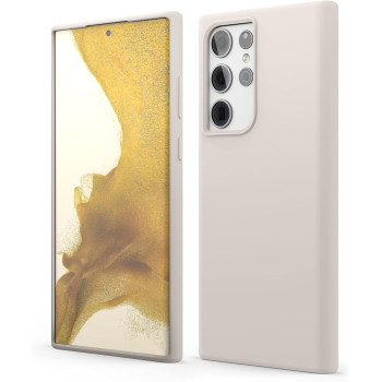 Elago Compatible With Samsung Galaxy S22 Ultra Case Liquid Silicone Case, Full Body Screen Camera Protective Cover, Shockproof, Slim Phone Case, Anti-Scratch Soft Microfiber Lining, 6.8 inch, Stone, EGS22SC68