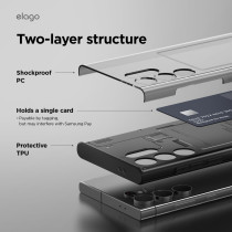 Elago Compatible With Samsung Galaxy S24 Ultra Case, X-Ray Case With Card Holder, Full Body Protective Cover, Shockproof, Unique Design Phone Case, Anti-Scratch Soft Microfiber Lining, 6.8 inch, Black/Transparent, EGS24XR68-BKTR