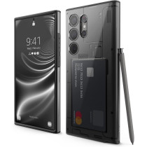 Elago Compatible With Samsung Galaxy S24 Ultra Case, X-Ray Case With Card Holder, Full Body Protective Cover, Shockproof, Unique Design Phone Case, Anti-Scratch Soft Microfiber Lining, 6.8 inch, Black/Transparent, EGS24XR68-BKTR
