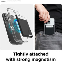 Elago Magnetic Wallet Card Holder 2-Cards Compatible With MagSafe For iPhone 15, iPhone 14, iPhone 13, iPhone 12 Series Secure Phone Wallet, Long Last Silicone, Scratch And Damage Protection, Black, PARENT-EMSSC-POCKET