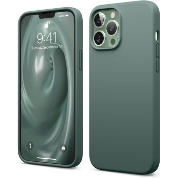 Elago Compatible With iPhone 13 Pro Max Case, Liquid Silicone Case, Full Body Screen Camera Protective Cover, Shockproof, Slim Phone Case, Anti-Scratch Soft Microfiber Lining, 6.7 inch, Midnight Green, ES13SC67-MGR