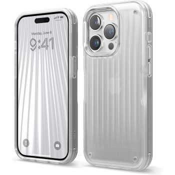 Elago Buckler Compatible With iPhone 14 Pro Case 6.1 Inch US Military Grade Drop Protection, Heavy-Duty Protective Cover, Carbon Fiber Texture, Tough Rugged Design, Shockproof Bumper, Frosted Clear, ES14BUK61PRO-TR