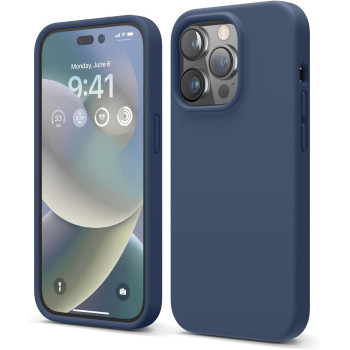 Elago Compatible With iPhone 14 Pro Case, Liquid Silicone Case, Full Body Protective Cover, Shockproof, Slim Phone Case, Anti-Scratch Soft Microfiber Lining, 6.1 inch, Jean Indigo, ES14SC61PRO-JIN