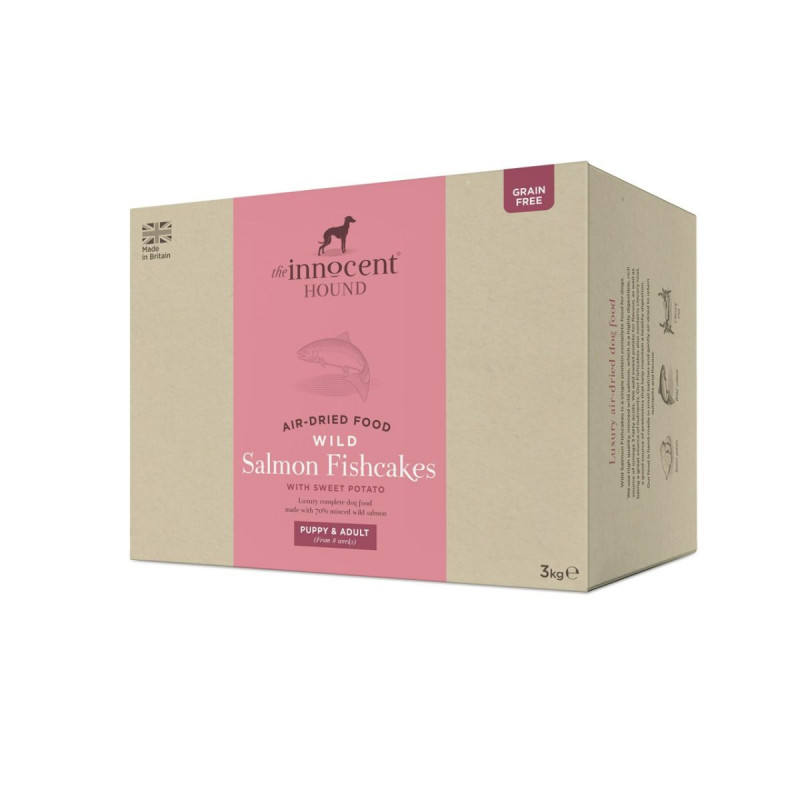 The Innocent Hound 3kg Air-Dried Wild Salmon Fishcakes with Sweet Potato Puppy and Adult Dry Dog Food