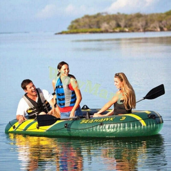 Intex Plastic Seahawk Inflatable Boat Set, 3-Person Set With Oars And Inflator
