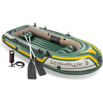 Intex Plastic Seahawk Inflatable Boat Set, 3-Person Set With Oars And Inflator