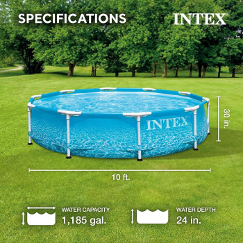 Intex Rust Resistant Strong Durable Steel Metal Frame Circular Beachside Swimming Pool