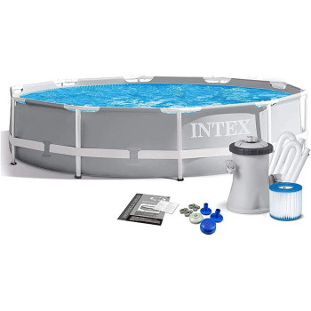 Intex Polyvinyl Chloride Polyester 10Ft X 30In Prism Frame Pool Set, Grey