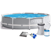 Intex Polyvinyl Chloride Polyester 10Ft X 30In Prism Frame Pool Set, Grey