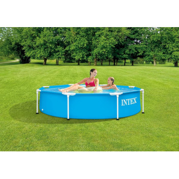 Intex Polyvinyl Chloride Metal Round Metal Frame Pool, Black, 244X51Cm
