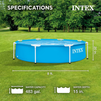 Intex Durable Steel Metal Frame Outdoor Backyard Circular Swimming Pool With Reinforced Sidewalls