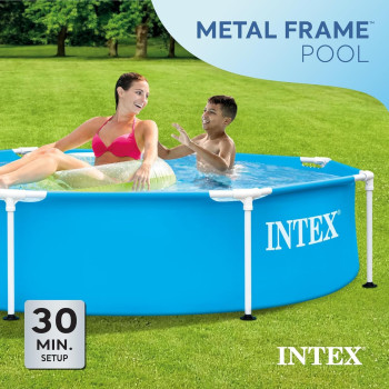 Intex Durable Steel Metal Frame Outdoor Backyard Circular Swimming Pool With Reinforced Sidewalls
