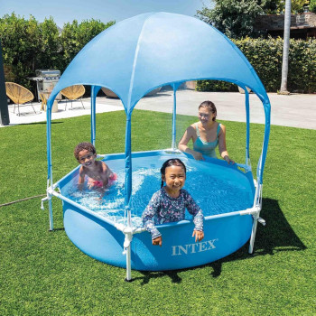 Intex Round Canopy Metal Frame Pool, Metal, Blue, 700 Liters