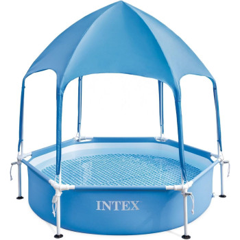 Intex Round Canopy Metal Frame Pool, Metal, Blue, 700 Liters