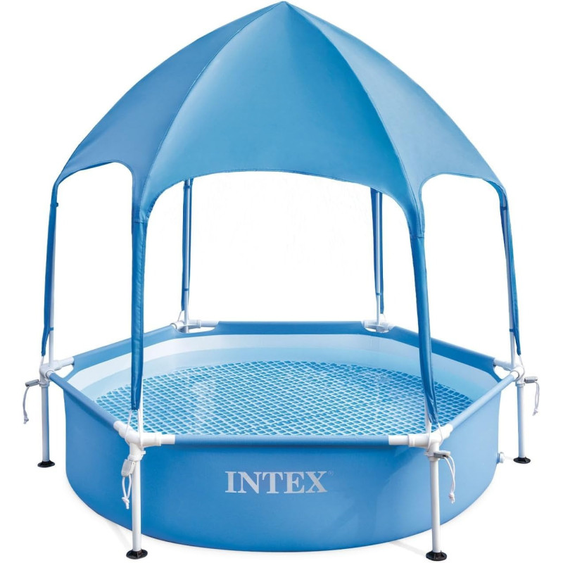 Intex Round Canopy Metal Frame Pool, Metal, Blue, 700 Liters
