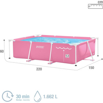 Intex Pink Rectangular Frame Pool, ‎220 X 150 X 60 Cm