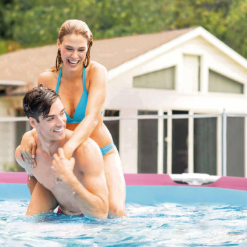 Intex Round Polyvinyl Chloride Metal Frame Pool, Pink