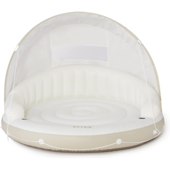 Intex Canopy Island Luxury 2 Person Pool Float With Detachable Fabric Sun Shade, Backrest, Built In Cup Holders, And Grab Rope, White
