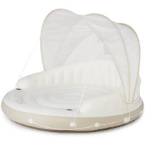 Intex Canopy Island Luxury 2 Person Pool Float With Detachable Fabric Sun Shade, Backrest, Built In Cup Holders, And Grab Rope, White