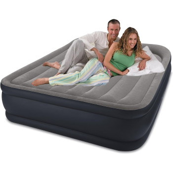 Intex Dura-Beam Plus Series Deluxe Pillow Rest Raised Airbed, Light Grey, Queen
