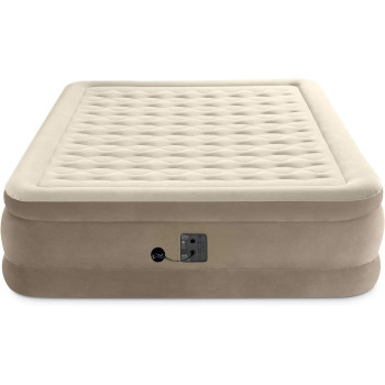 Intex Ultra Plush Fiber Tech High Queen Inflatable Air Mattress With Built In Pump And Flocked Top