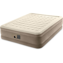 Intex Ultra Plush Fiber Tech High Queen Inflatable Air Mattress With Built In Pump And Flocked Top