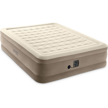 Intex Ultra Plush Fiber Tech High Queen Inflatable Air Mattress With Built In Pump And Flocked Top