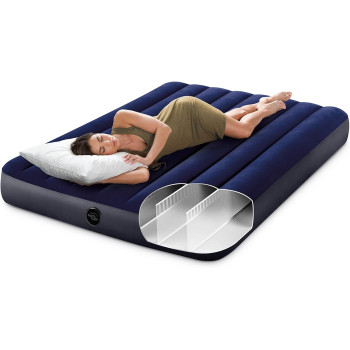 Intex Dura Beam Standard Downy Air Mattress Fiber Tech Full Size 10In Bed Height 600Lb Weight Capacity Pump Sold Separately, Blue