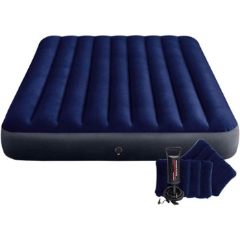 Intex Inflatable Mattress Pump 2 Pillows, Blue Queen