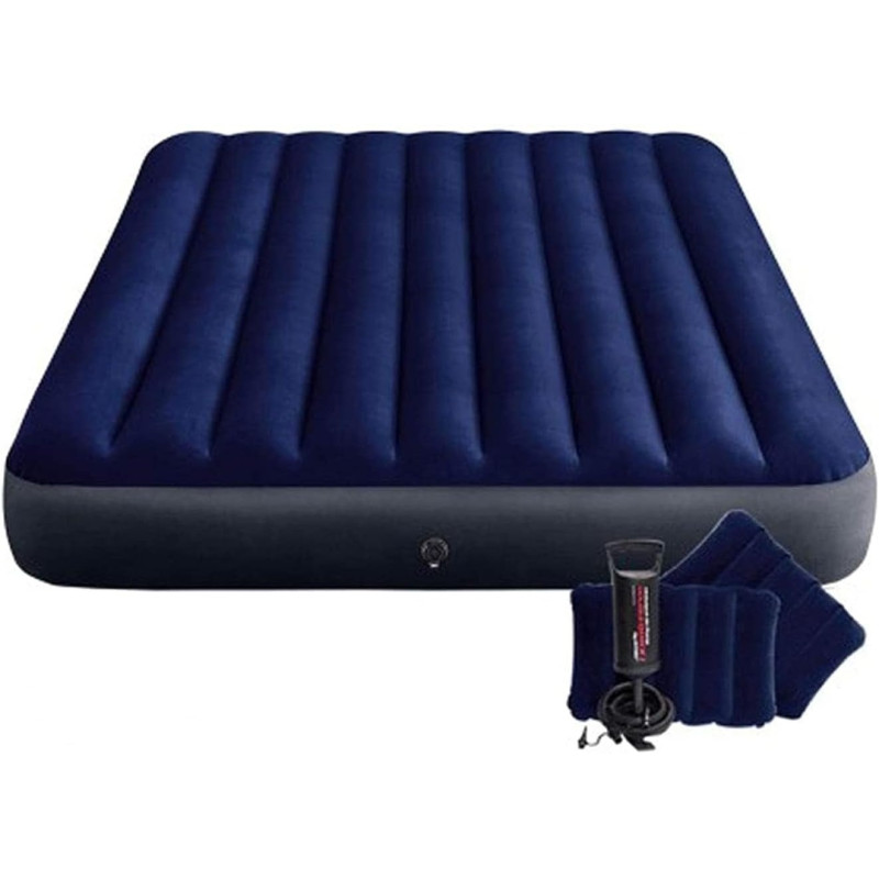 Intex Inflatable Mattress Pump 2 Pillows, Blue Queen